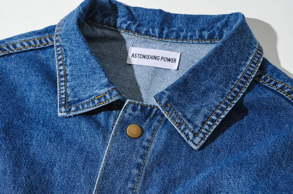 Pile Collar Lace-up Single-breasted Denim Jumpsuits