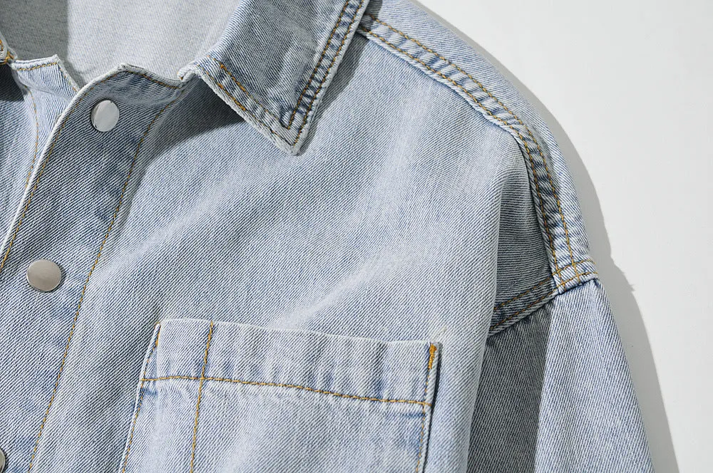 Pile Collar Lace-up Single-breasted Denim Jumpsuits