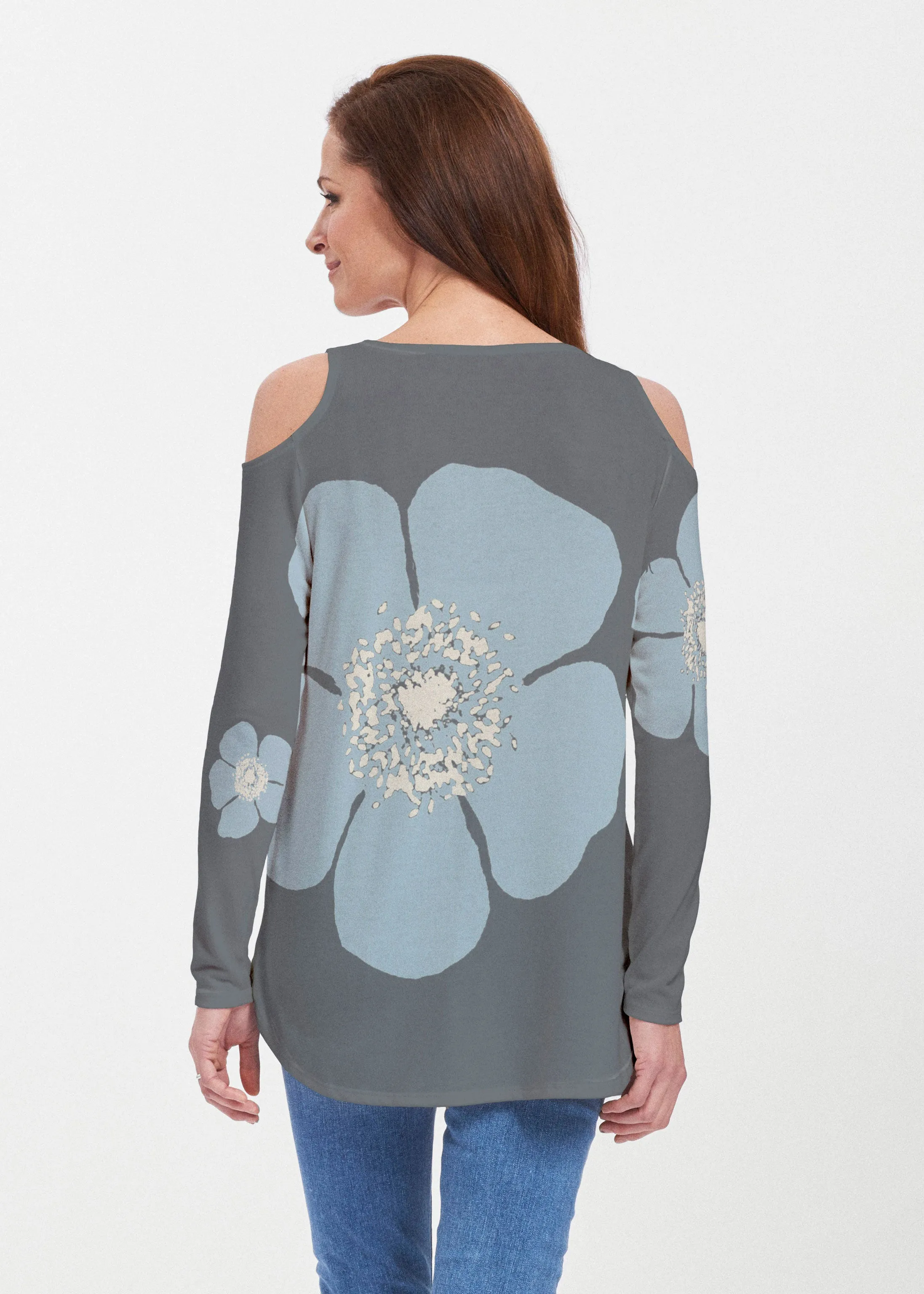 Poppy SteelBlue-Grey (7066) ~ Butterknit Cold Shoulder Tunic