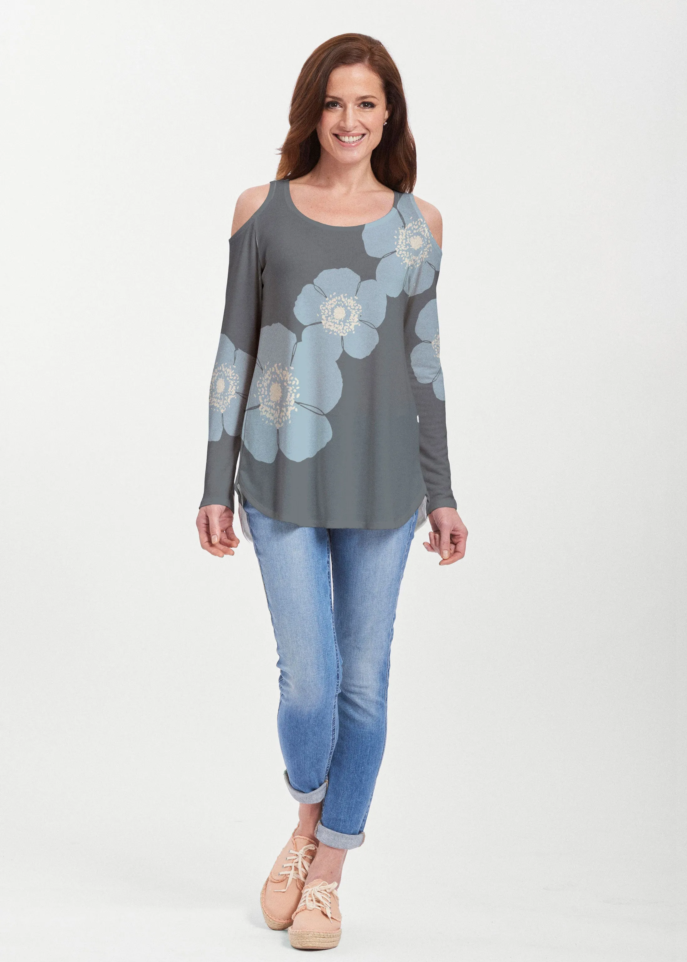 Poppy SteelBlue-Grey (7066) ~ Butterknit Cold Shoulder Tunic