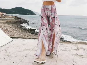 Printed Sexy High-waisted Split Chiffon Wide-leg Pants