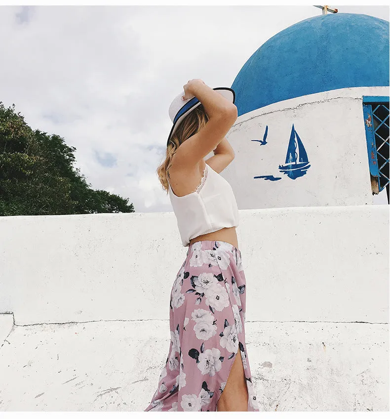 Printed Sexy High-waisted Split Chiffon Wide-leg Pants