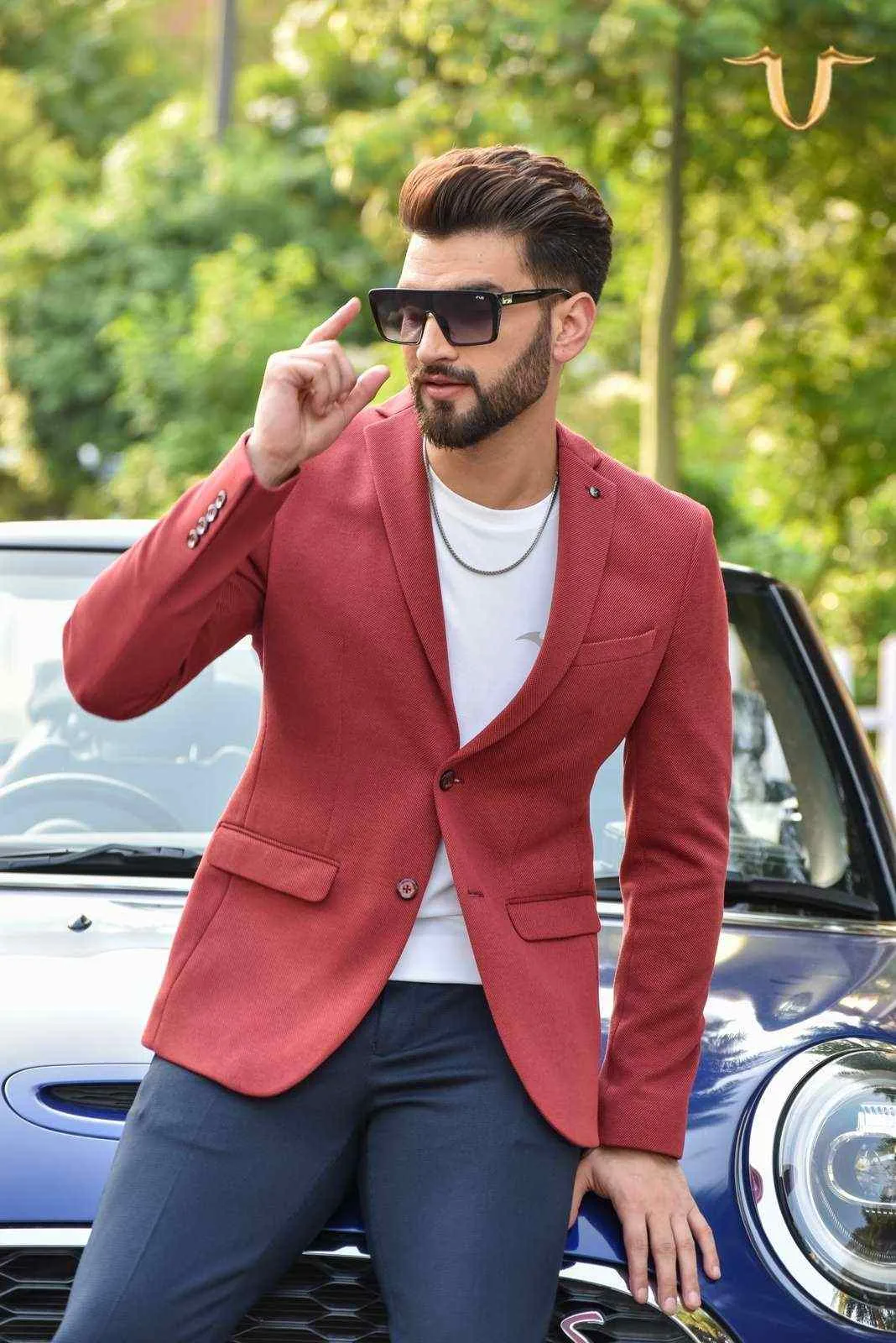 Red Twill Knitted Blazer