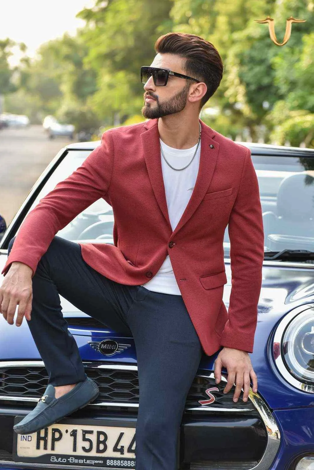 Red Twill Knitted Blazer