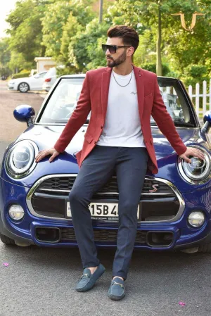 Red Twill Knitted Blazer