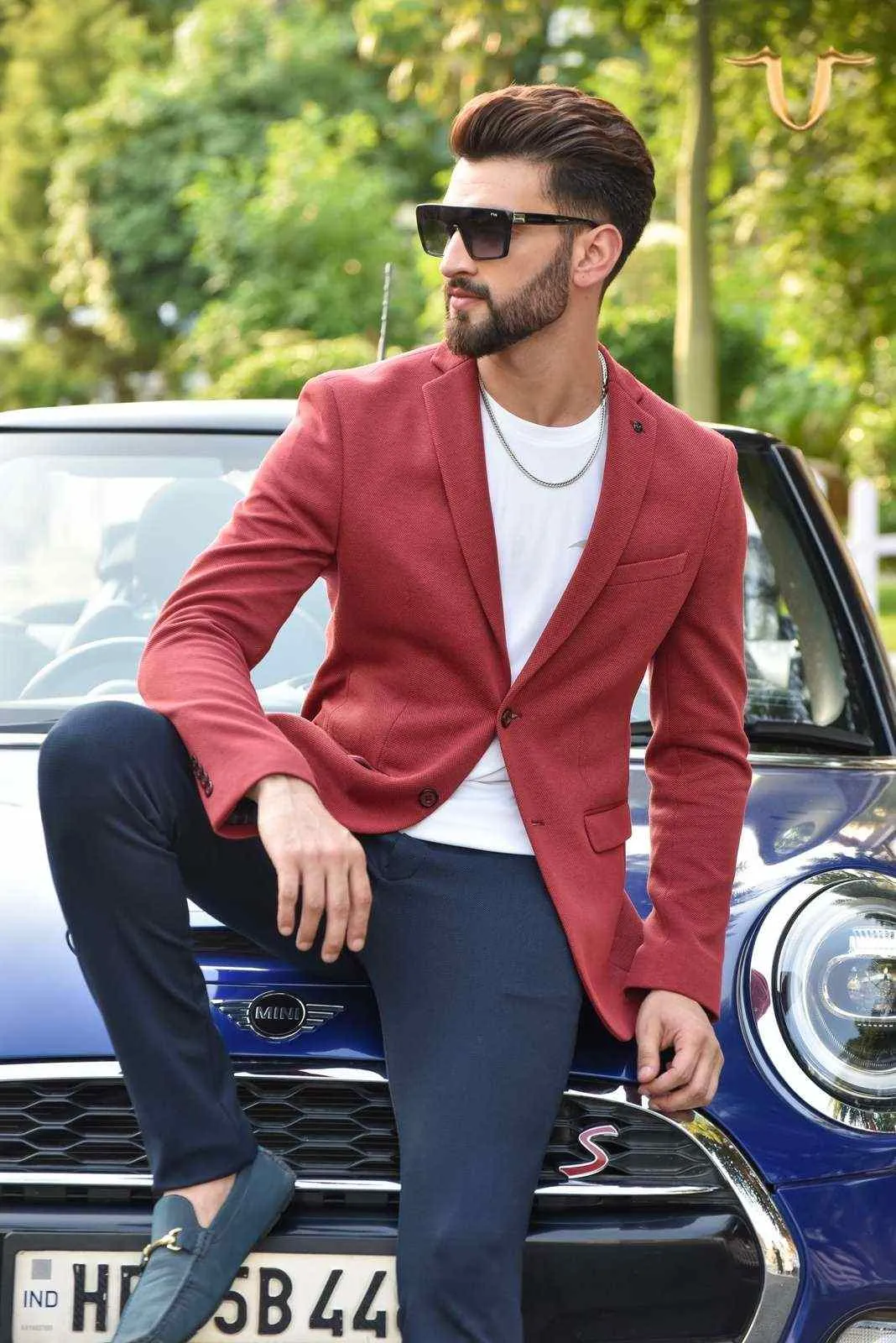 Red Twill Knitted Blazer