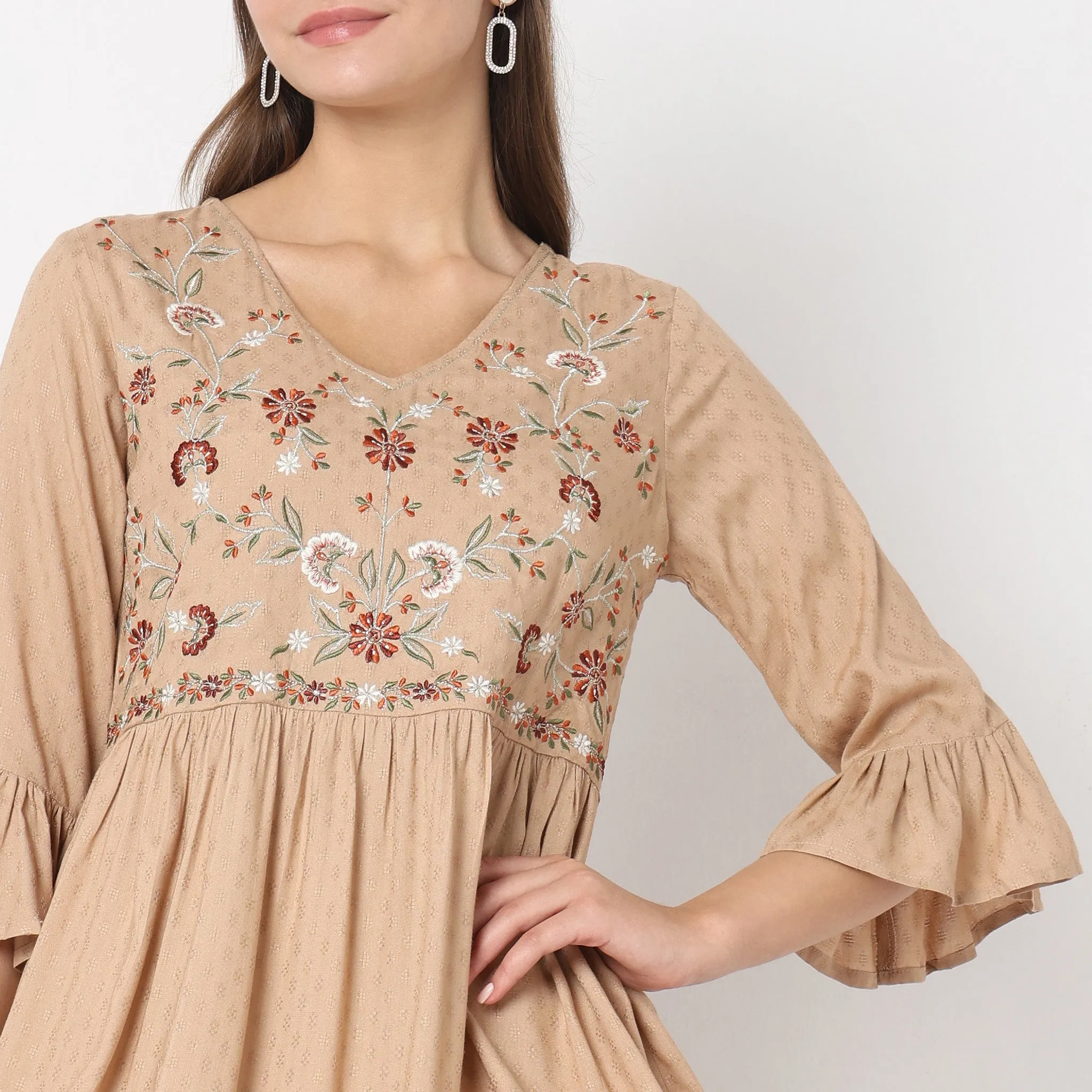 Regular Fit Embroidered Dress