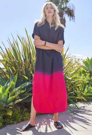 re:hOMe - Navy Fuchsia Dip Dyed Cotton Long Easy Dress