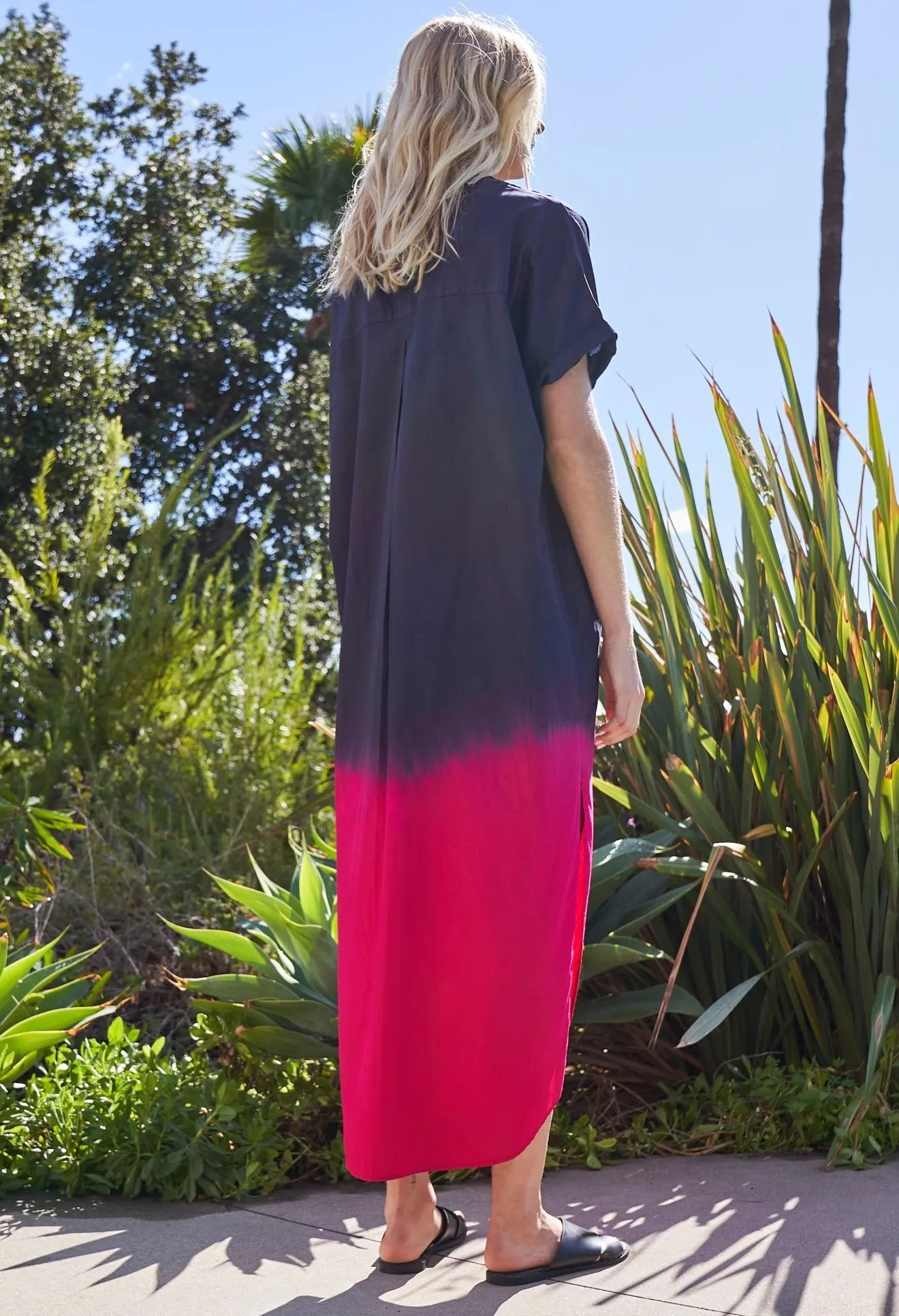 re:hOMe - Navy Fuchsia Dip Dyed Cotton Long Easy Dress