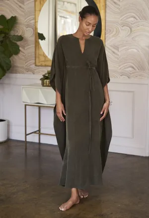 rehOMe -  Olive Cupro Long Belted Caftan