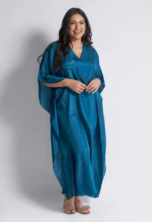re:hOMe - Teal Silk Placket V-Neck Long Caftan