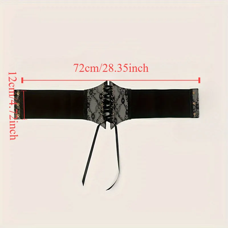 Retro Embroidered Lace Corset Belt with Tie