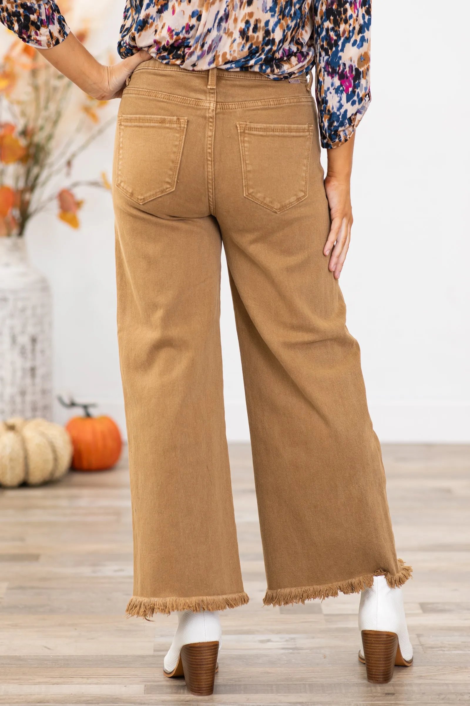 Risen Taupe Wide Leg Tummy Control Jeans