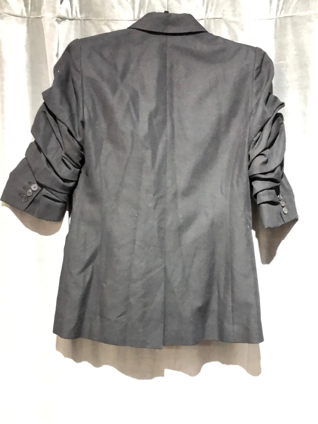 Robert Rodriguez Black Cotton Scrunched Sleeve double breated blazer