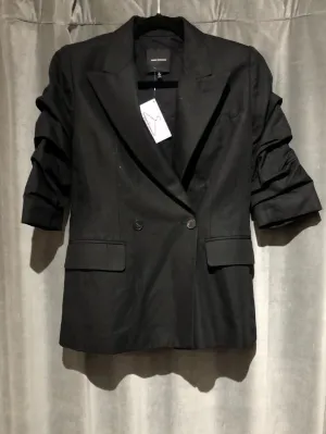 Robert Rodriguez Black Cotton Scrunched Sleeve double breated blazer