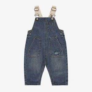 Salopette en denim bleu avec broderie, bébé || Blue denim overalls with embroidery, baby