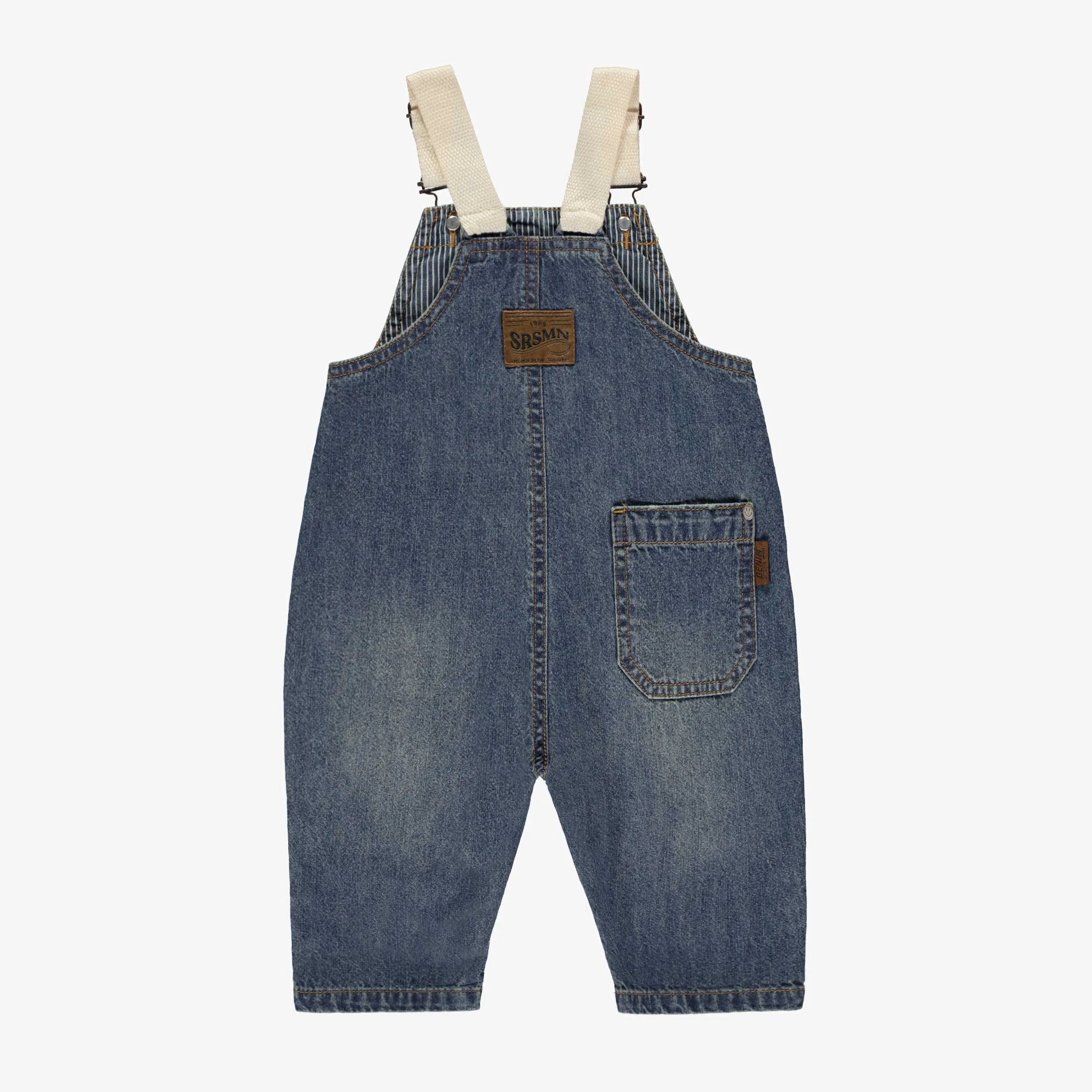 Salopette en denim bleu avec broderie, bébé || Blue denim overalls with embroidery, baby