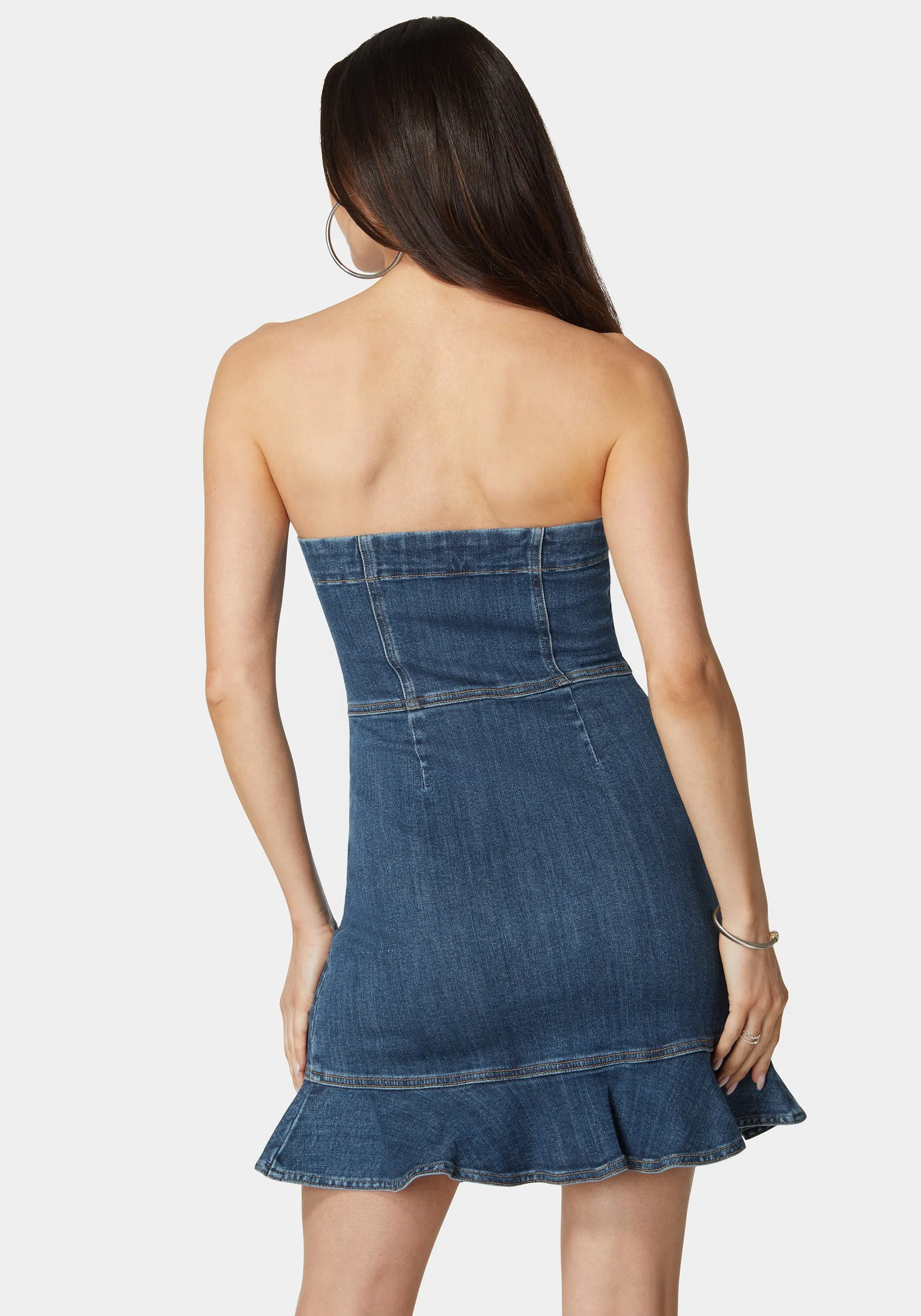 Scalloped Neckline Zip Up Denim Dress