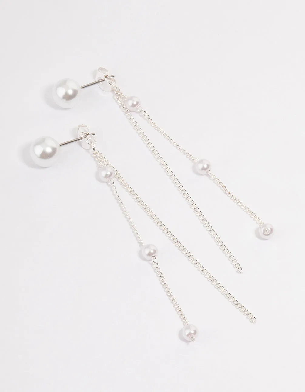 Silver Pearl Cupchain Sandwich Drop Earrings