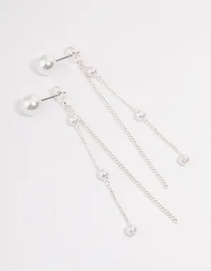 Silver Pearl Cupchain Sandwich Drop Earrings