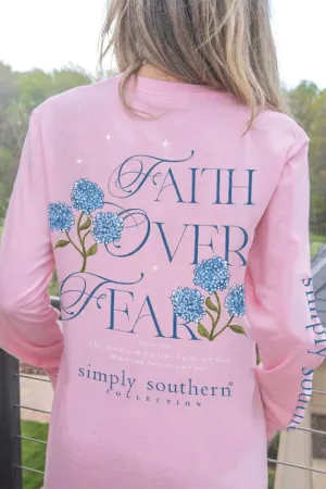 Simply Southern Long Sleeve Faith Over Fear T-Shirt for Women in Candy Pink | LS-FAITH-CANDY