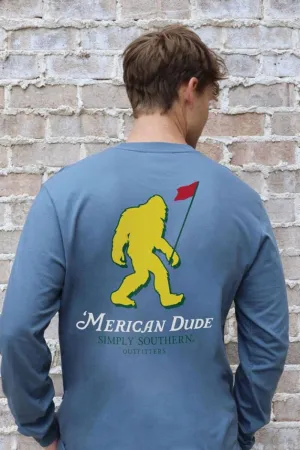Simply Southern Long Sleeve Sasquatch Golf T-Shirt for Men in Blue | MN-LS-SASQGOLF-BLUESY