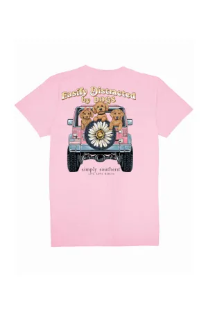 Simply Southern Plus Size Easily Distracted By Dogs T-shirt for Women in Pink | EXT-SS-EASILY-FANCYCANDY