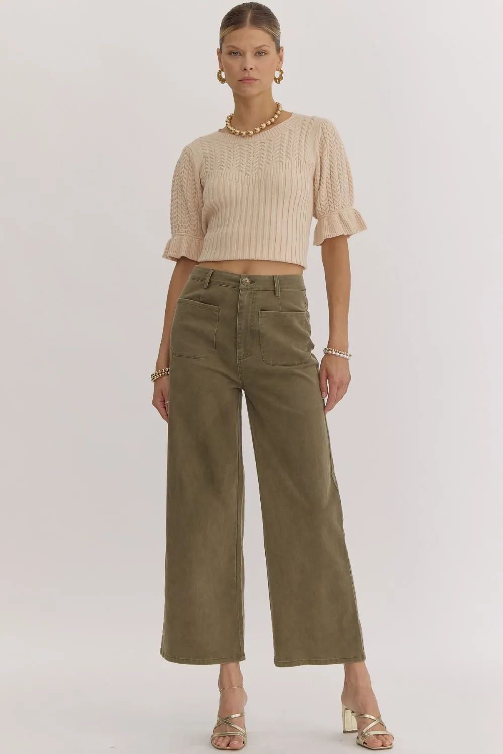 Solid High Waisted Wide Leg Pants