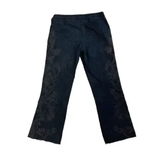 St. John Couture Jeans Sz 12 Wide Leg Raw Hem Embroidered Preppy Cropped Casual