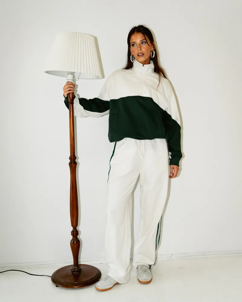 Straight Leg Track Pant - Off-White/Green