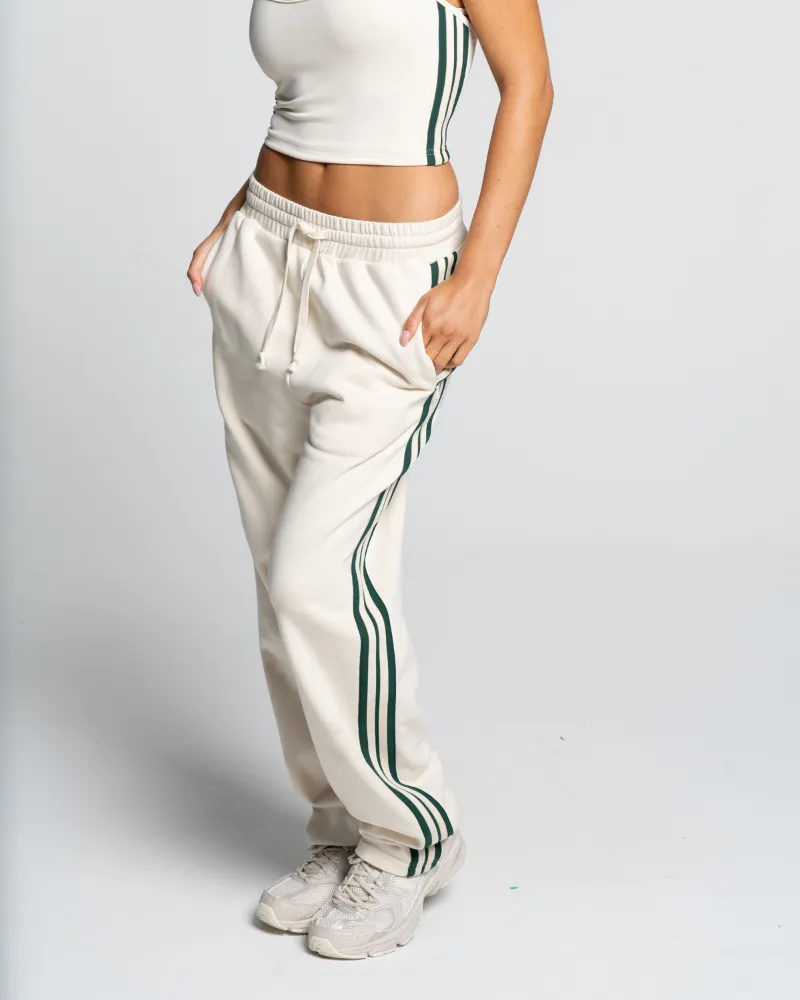 Straight Leg Track Pant - Off-White/Green