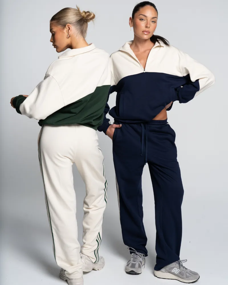 Straight Leg Track Pant - Off-White/Green