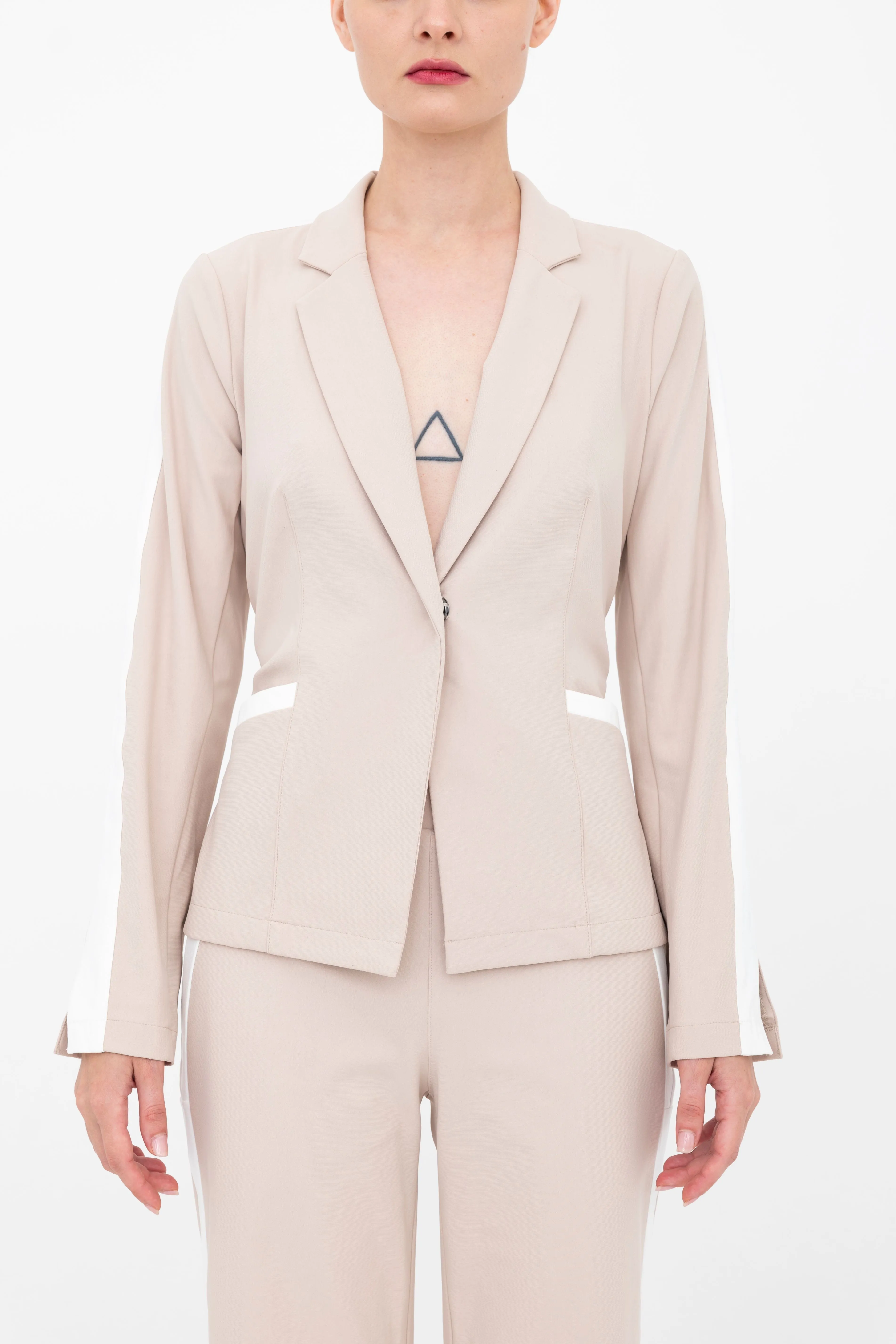 Tech Stretch Short Notched Collar Blazer with Contrast Stripe - BEXLEY
