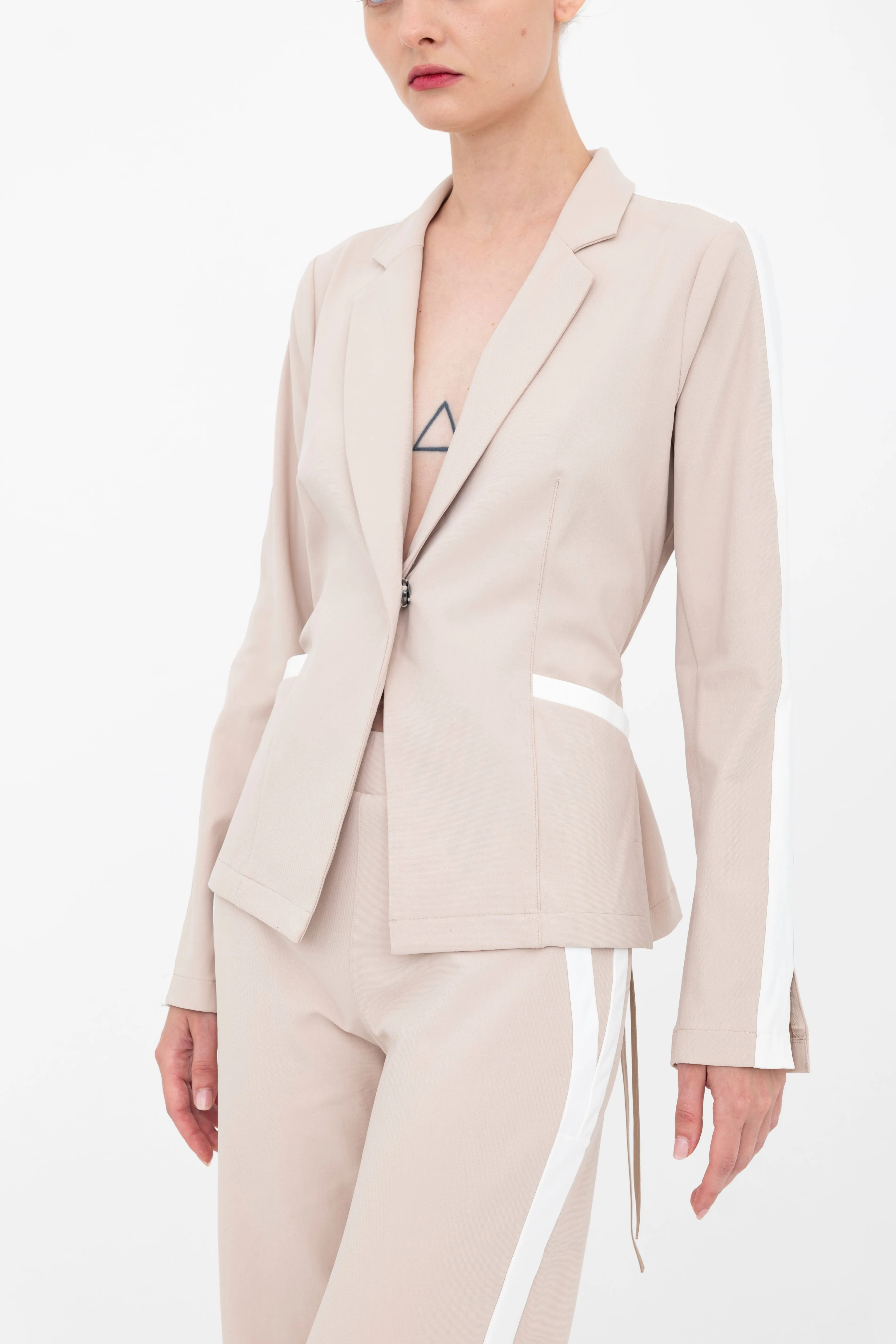 Tech Stretch Short Notched Collar Blazer with Contrast Stripe - BEXLEY