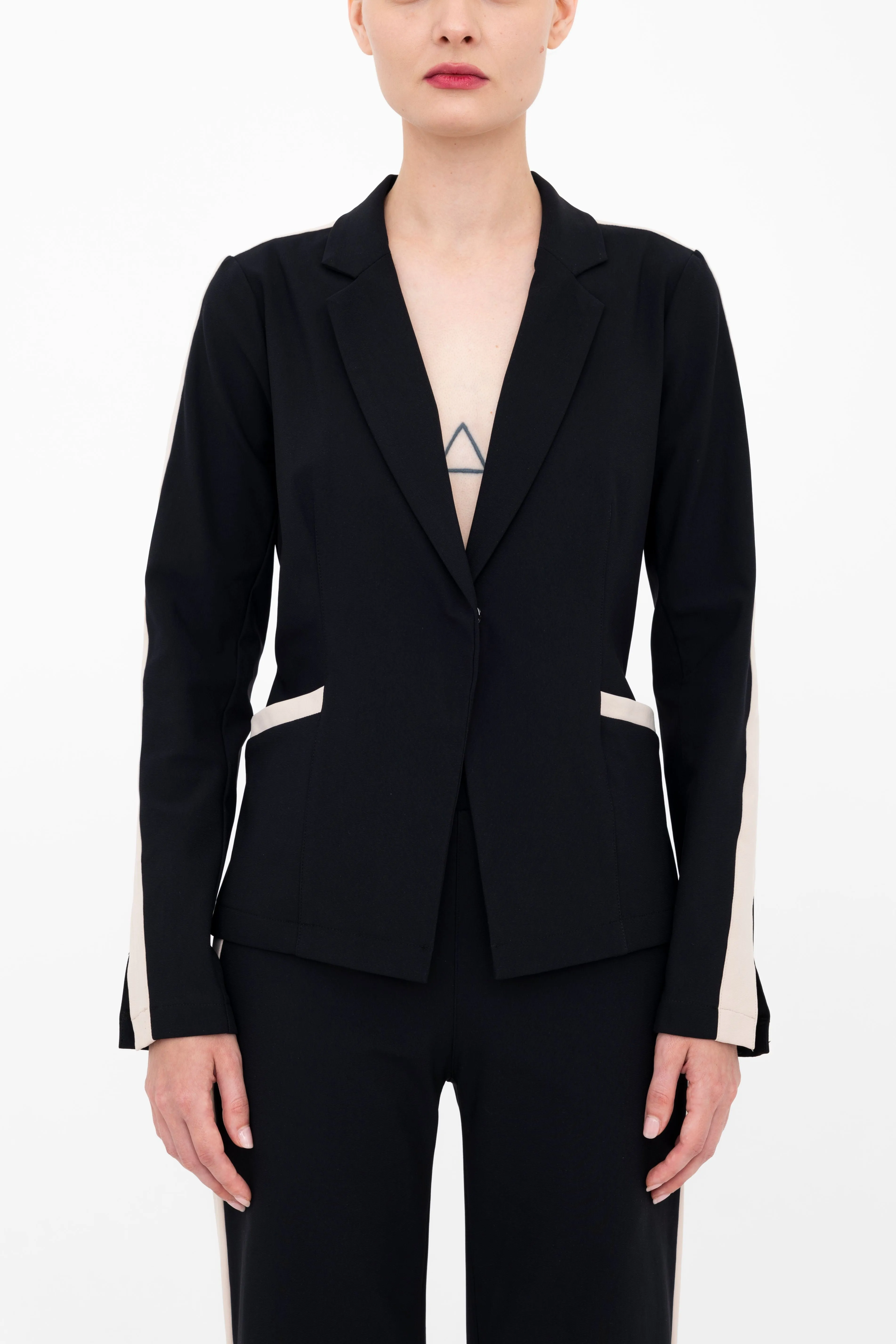 Tech Stretch Short Notched Collar Blazer with Contrast Stripe - BEXLEY