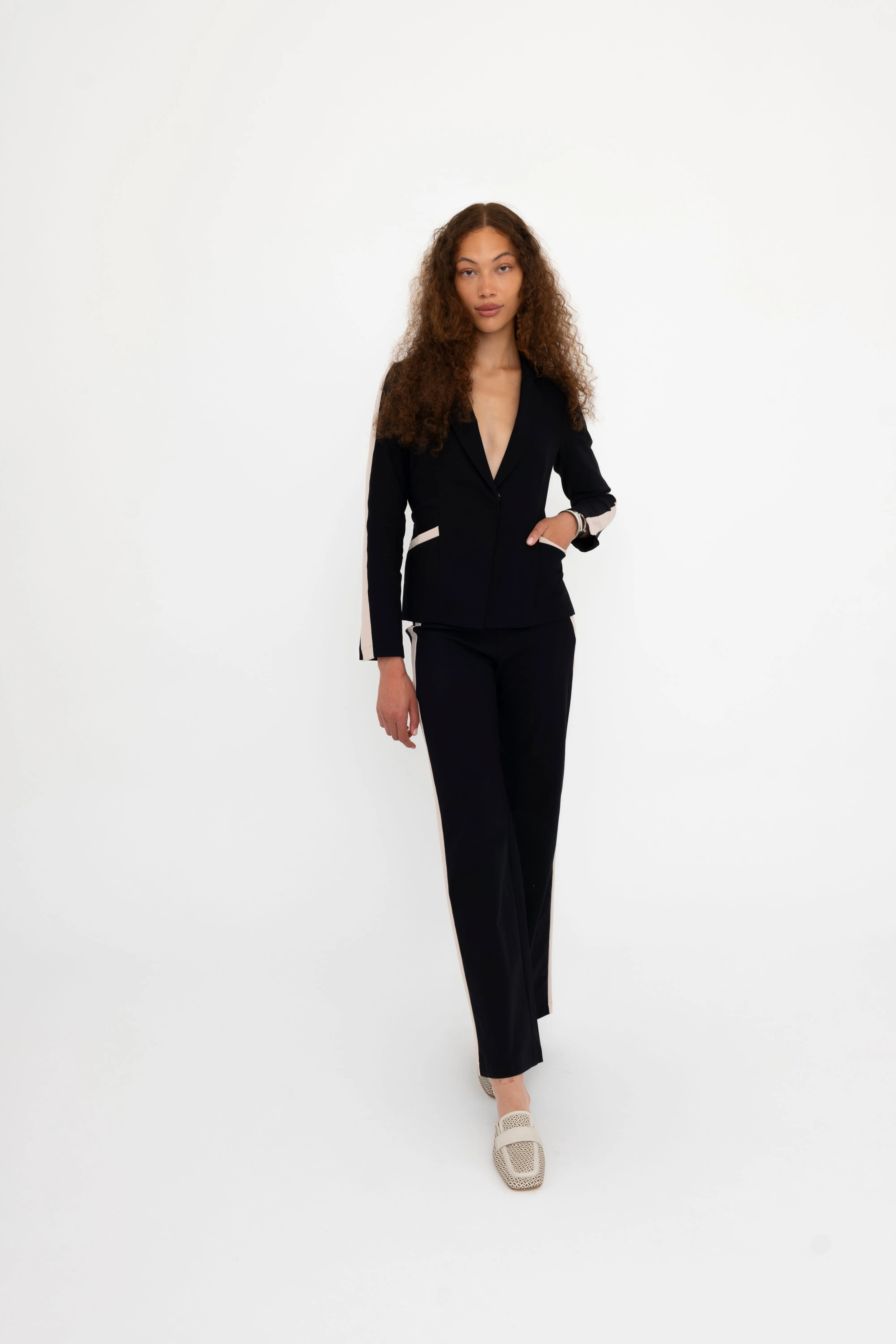 Tech Stretch Short Notched Collar Blazer with Contrast Stripe - BEXLEY