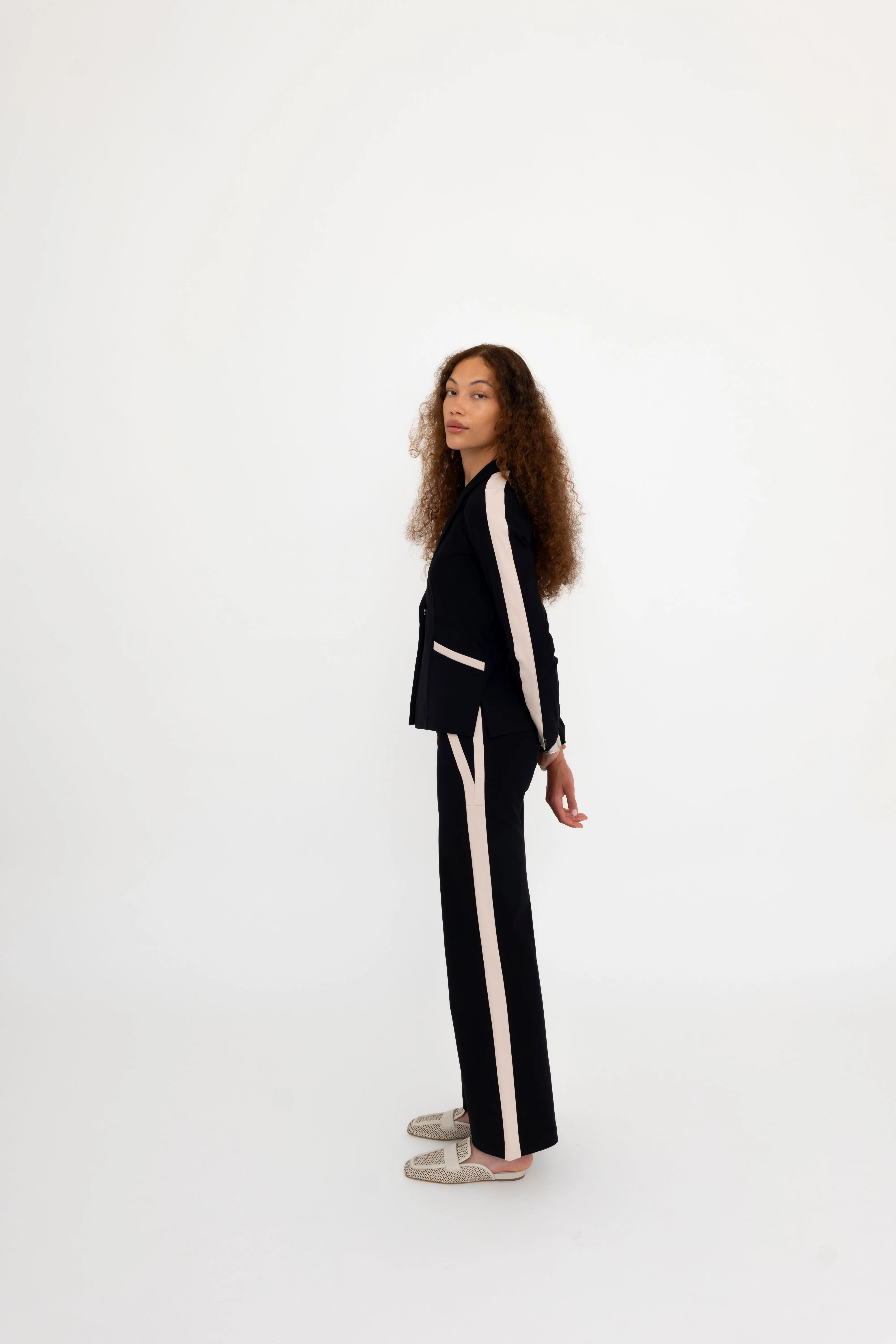 Tech Stretch Short Notched Collar Blazer with Contrast Stripe - BEXLEY