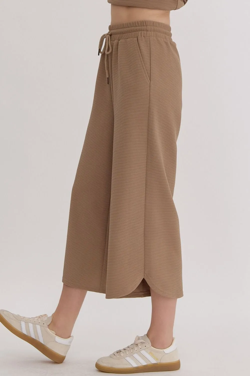 Textured Solid High Waisted Wide Leg Pants