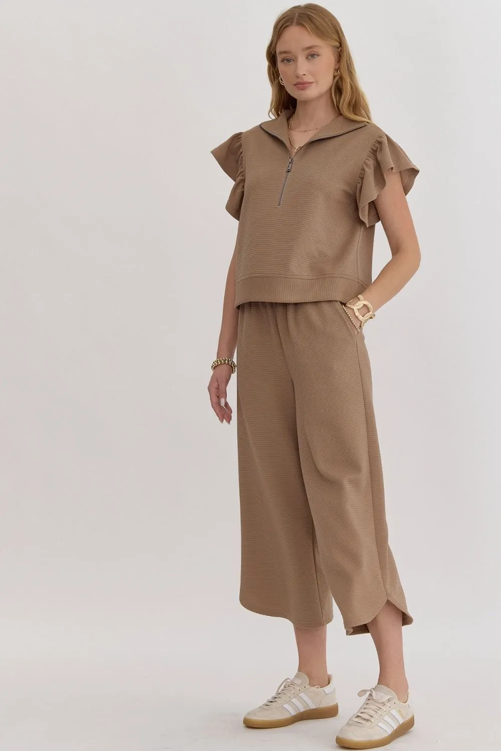 Textured Solid High Waisted Wide Leg Pants