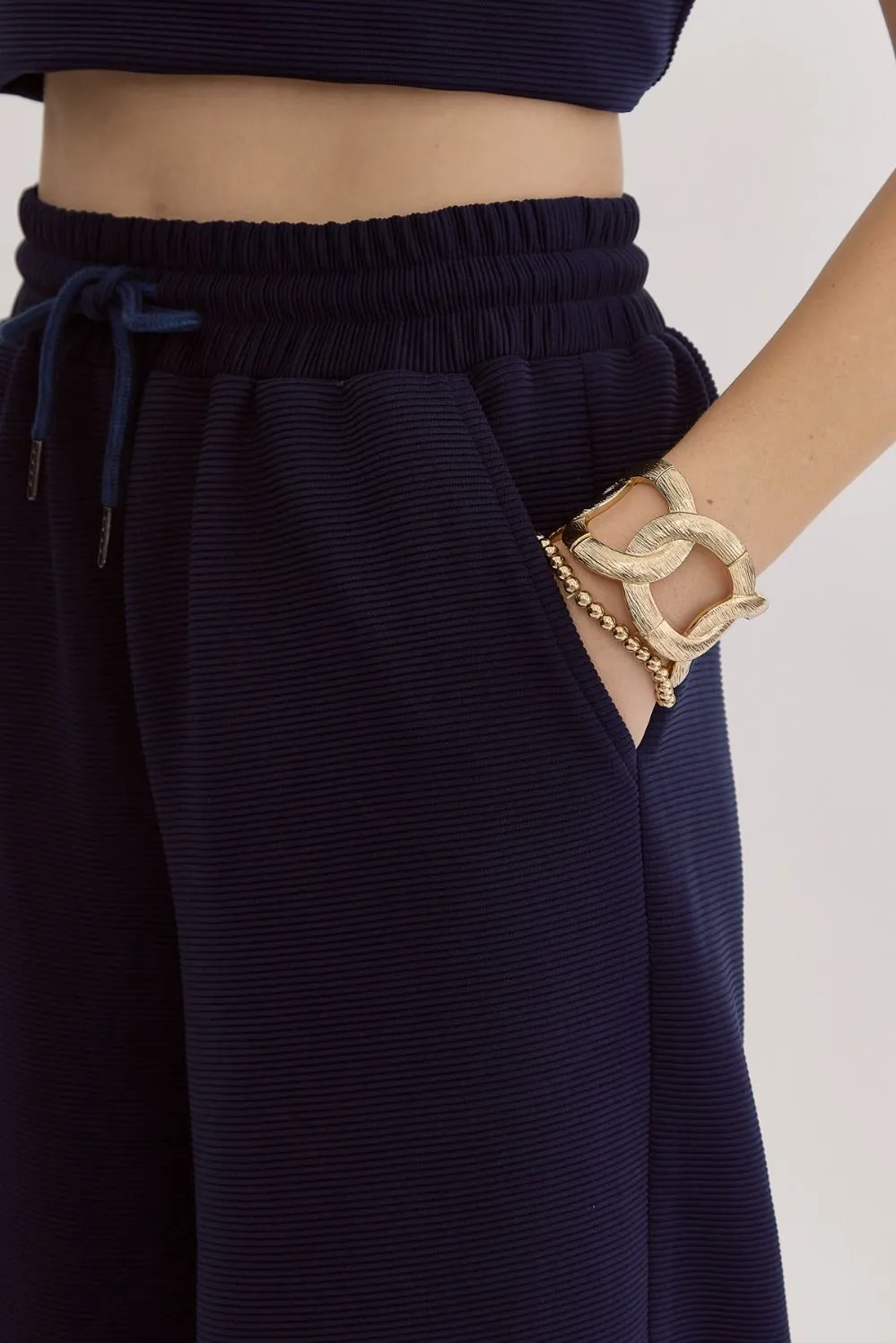 Textured Solid High Waisted Wide Leg Pants