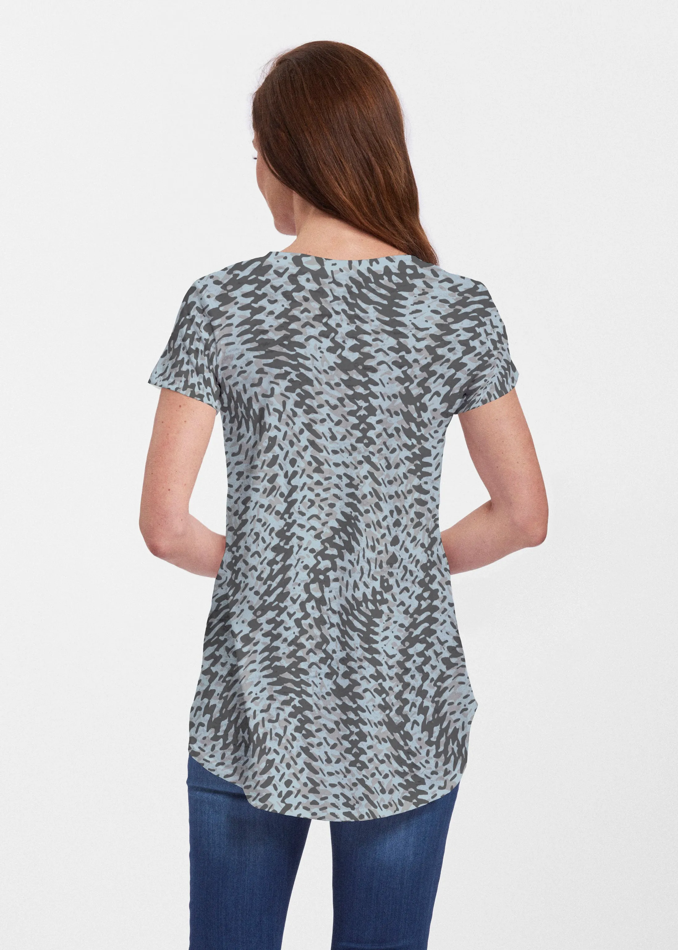 Textured Tracks Black (7720) ~ Signature Short Sleeve Scoop Neck Flowy Tunic