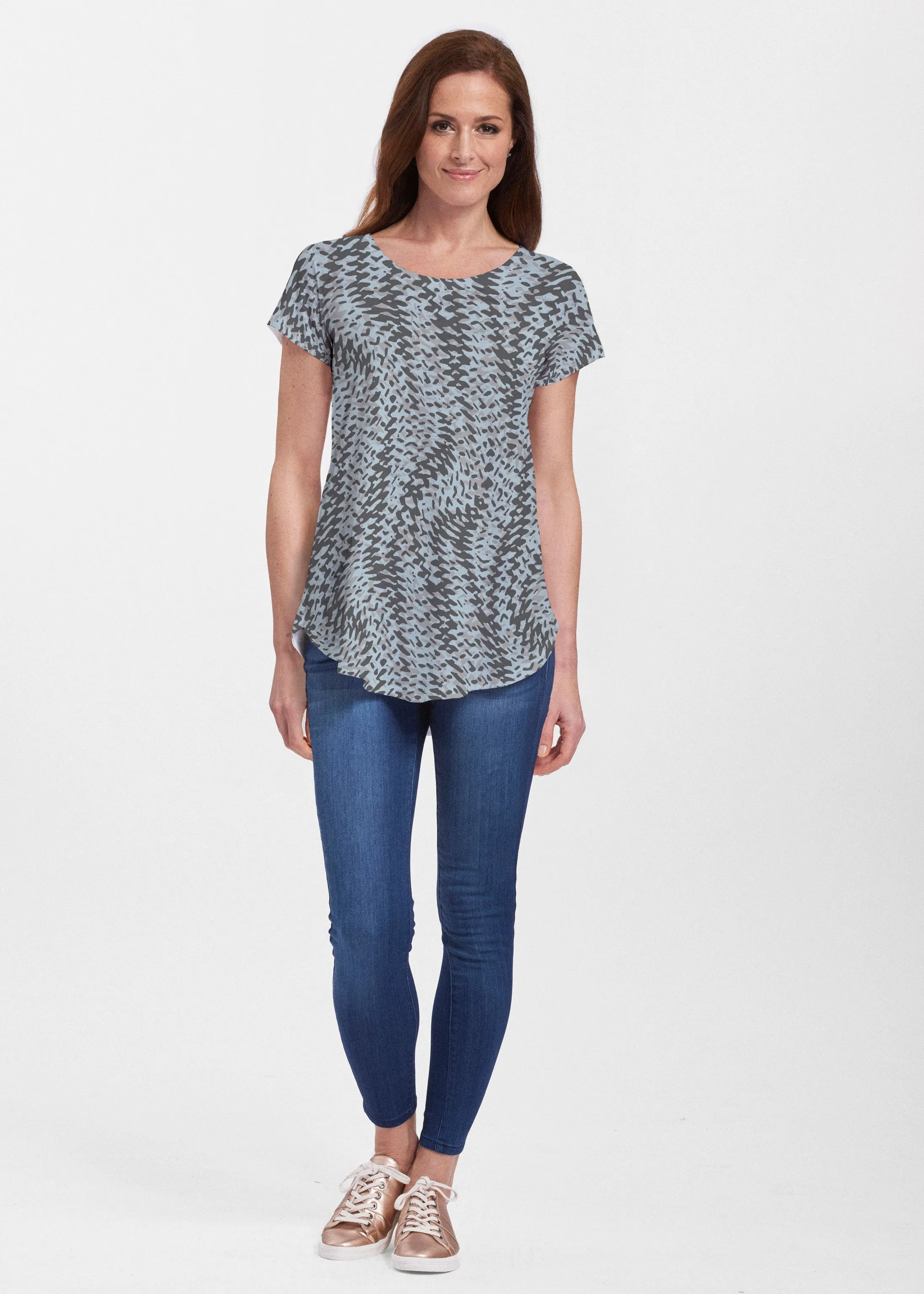 Textured Tracks Black (7720) ~ Signature Short Sleeve Scoop Neck Flowy Tunic