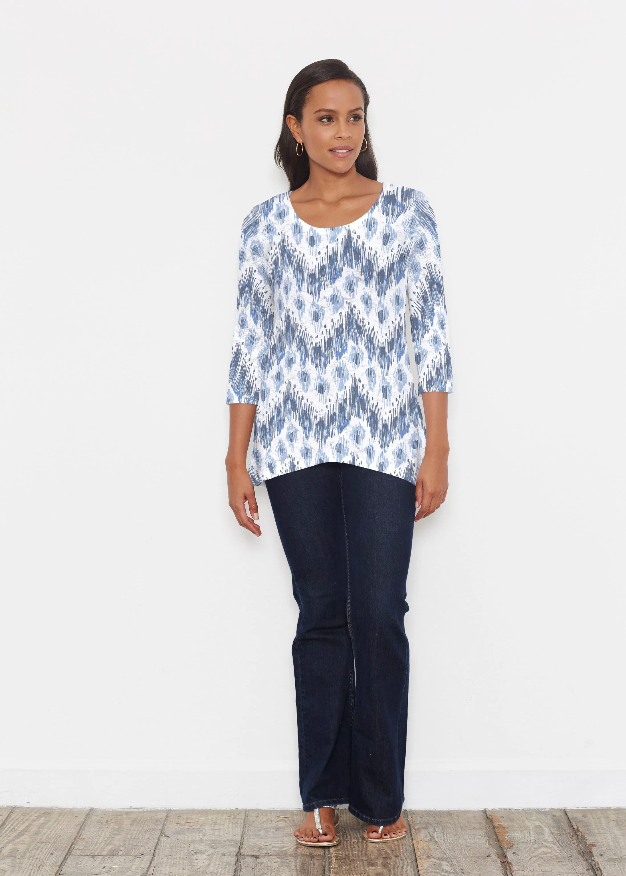 Tonal Waves Blue (7804) ~ Katherine Hi-Lo Thermal Tunic