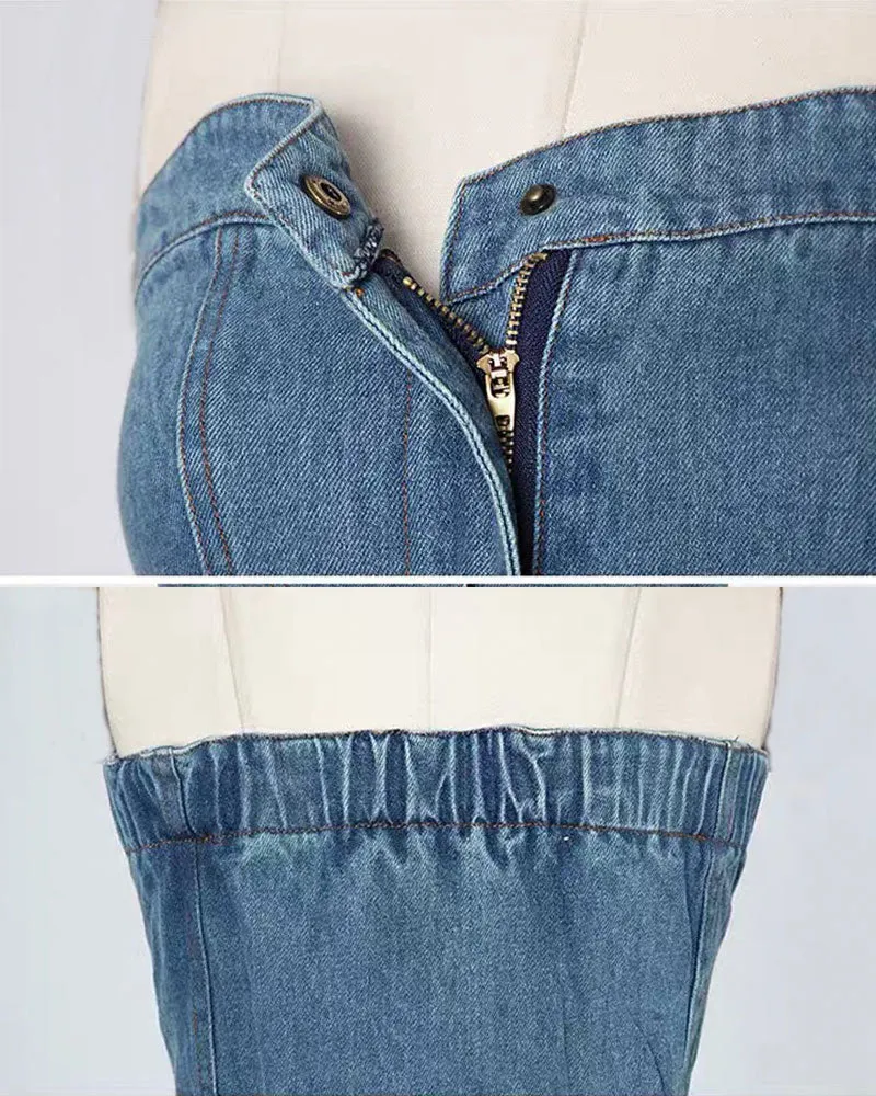Tube Top Wide-leg Denim Jumpsuit Bell-bottomed Pants