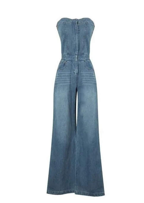 Tube Top Wide-leg Denim Jumpsuit Bell-bottomed Pants