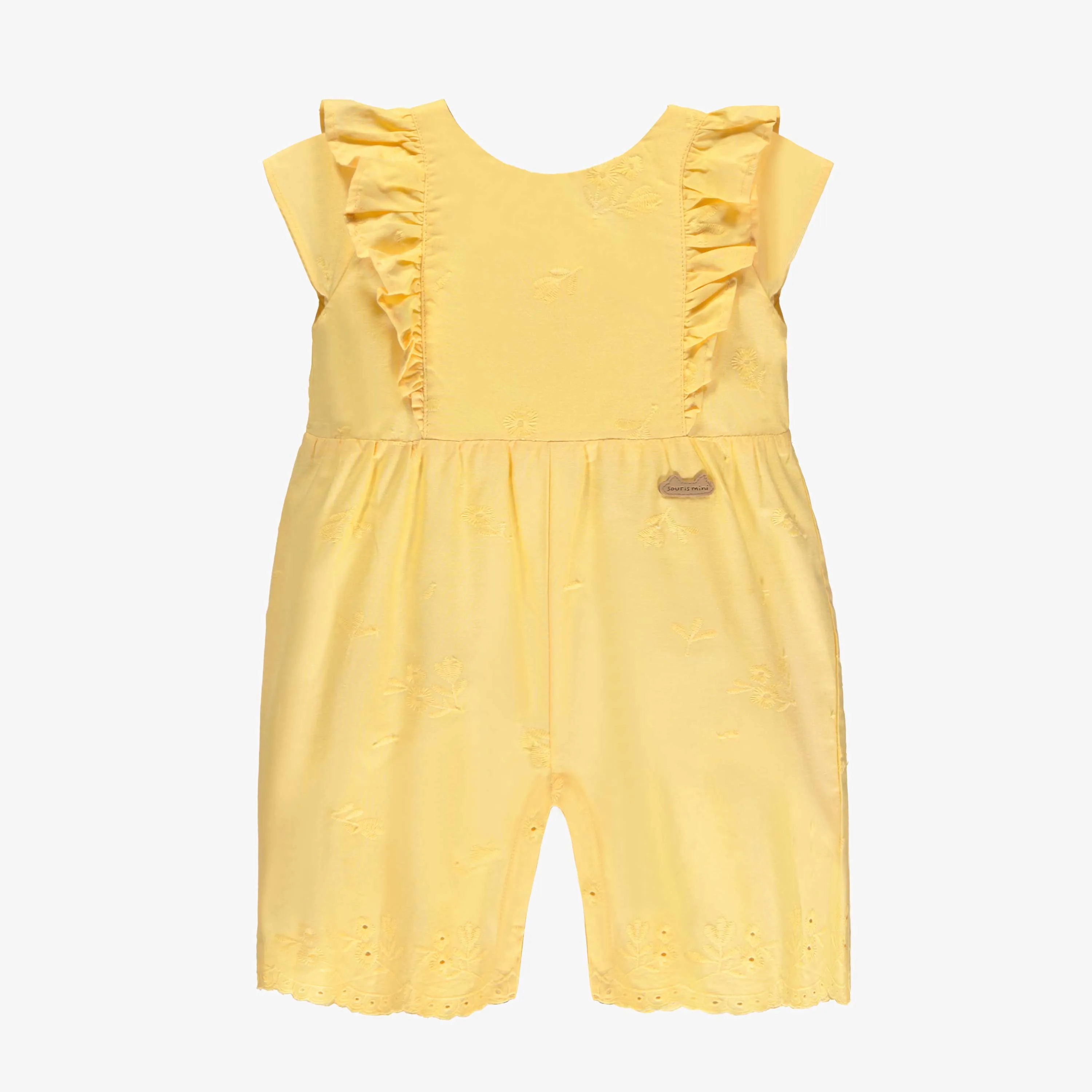 Une pièce jaune avec broderies et volants, naissance||Yellow one-piece with embroidery and ruffles, newborn