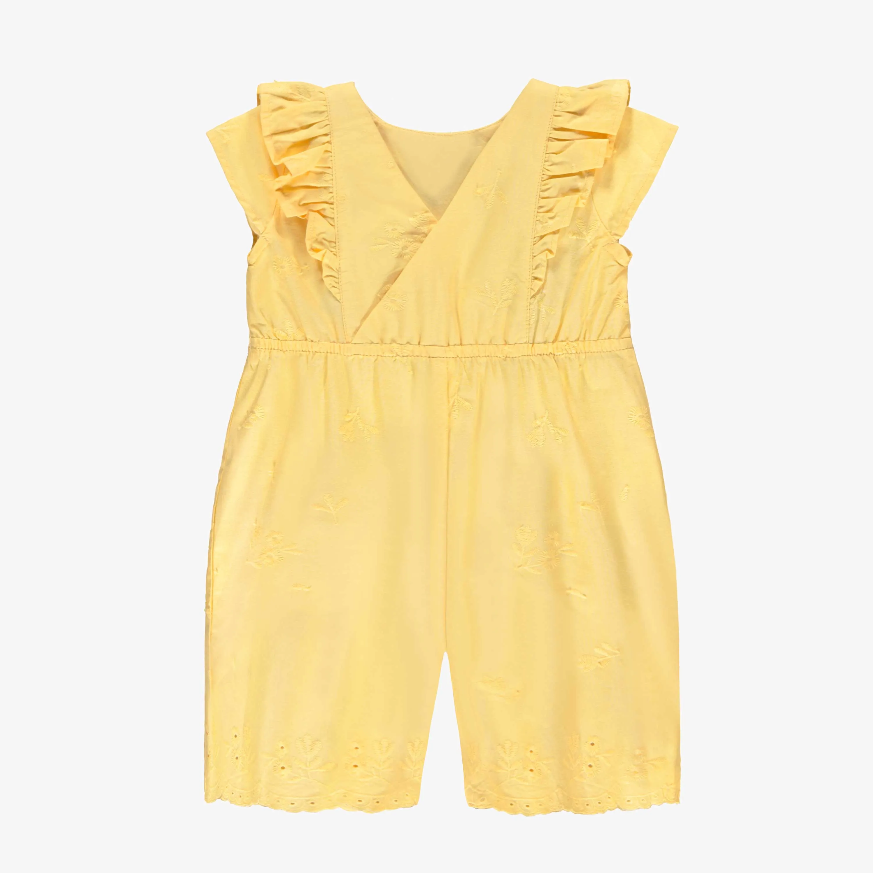 Une pièce jaune avec broderies et volants, naissance||Yellow one-piece with embroidery and ruffles, newborn