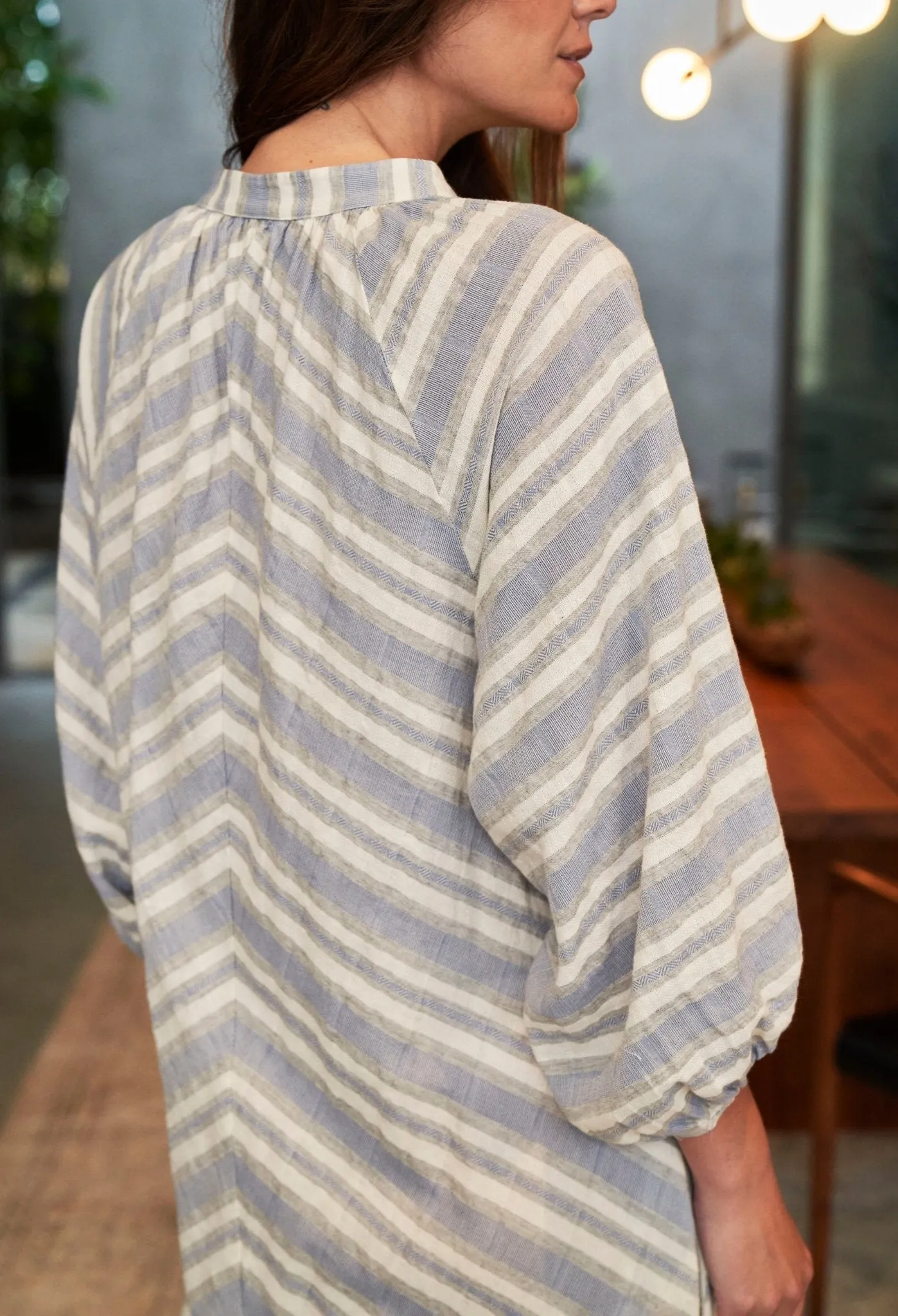 UPCYCLED - Blue and Ivory Striped Cotton Tunic Dress - Sale