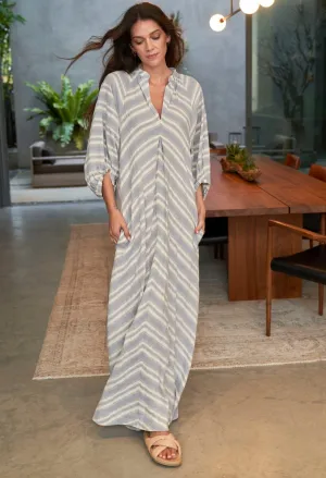 UPCYCLED - Blue and Ivory Striped Cotton Tunic Dress - Sale