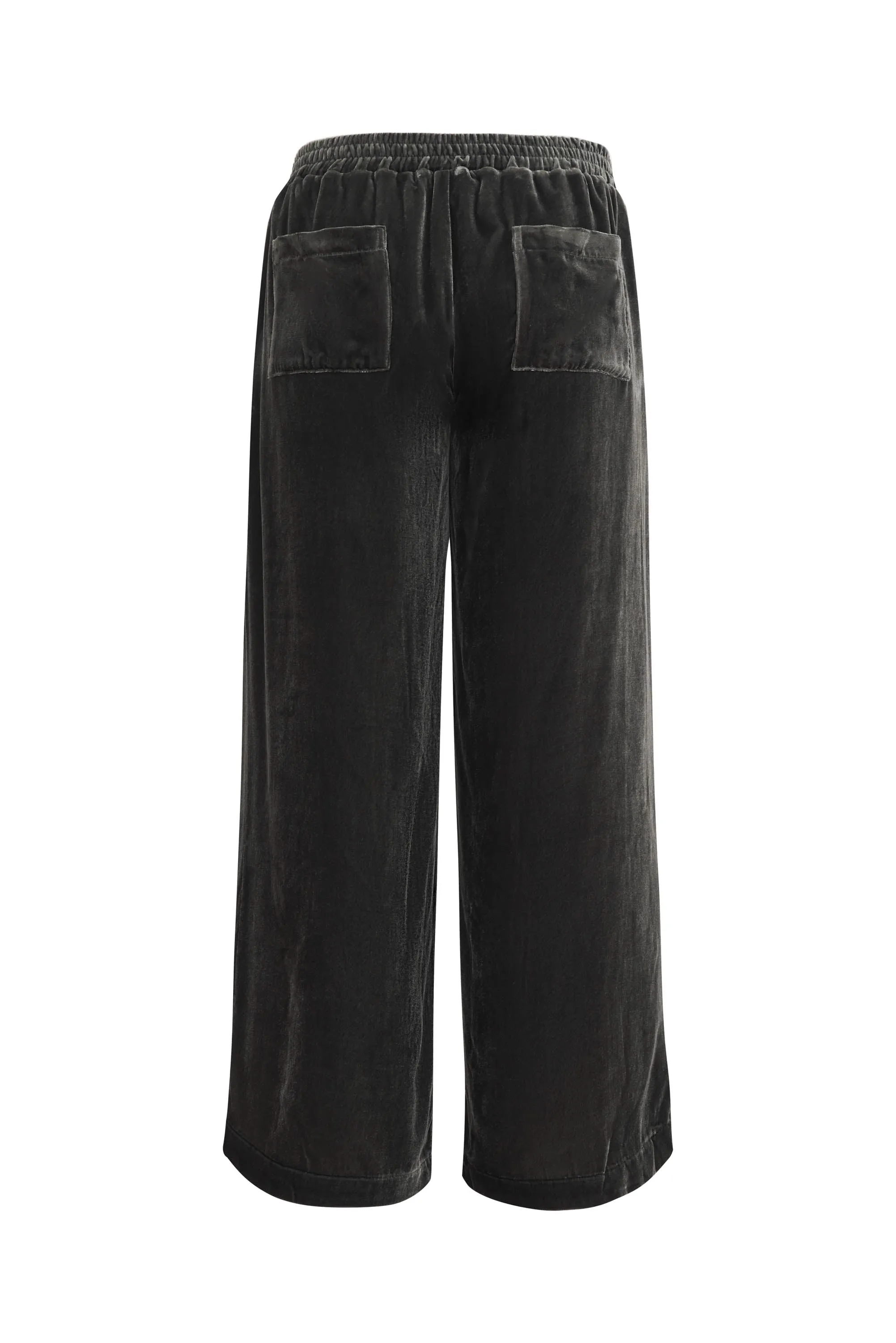 Velvet Wide Leg Pull-On Pants - Dark Grey